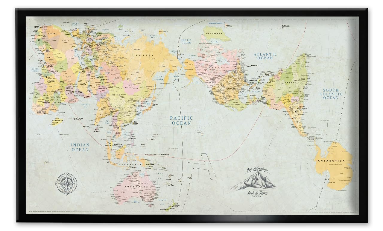 AuthaGraph - Póster de mapa del mundo, mapa de viaje personalizado con chinchetas, mapa de pared de autógrafo clásico, póster de globo preciso, mapa enmarcado del mundo en lienzo, regalo de geografía