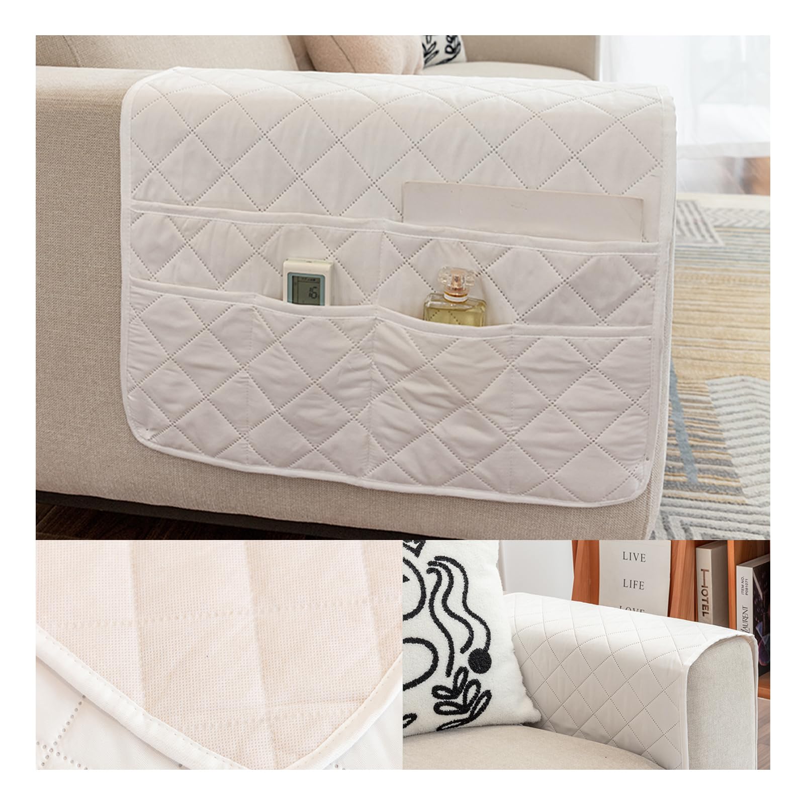 OREZAUQS Sofa Armrest Cover, Anti-Slip Armchair Slipcovers with Side Pocket for Pets Dogs Cats, Armrest Covers for Square/Curved/Sloping Couch