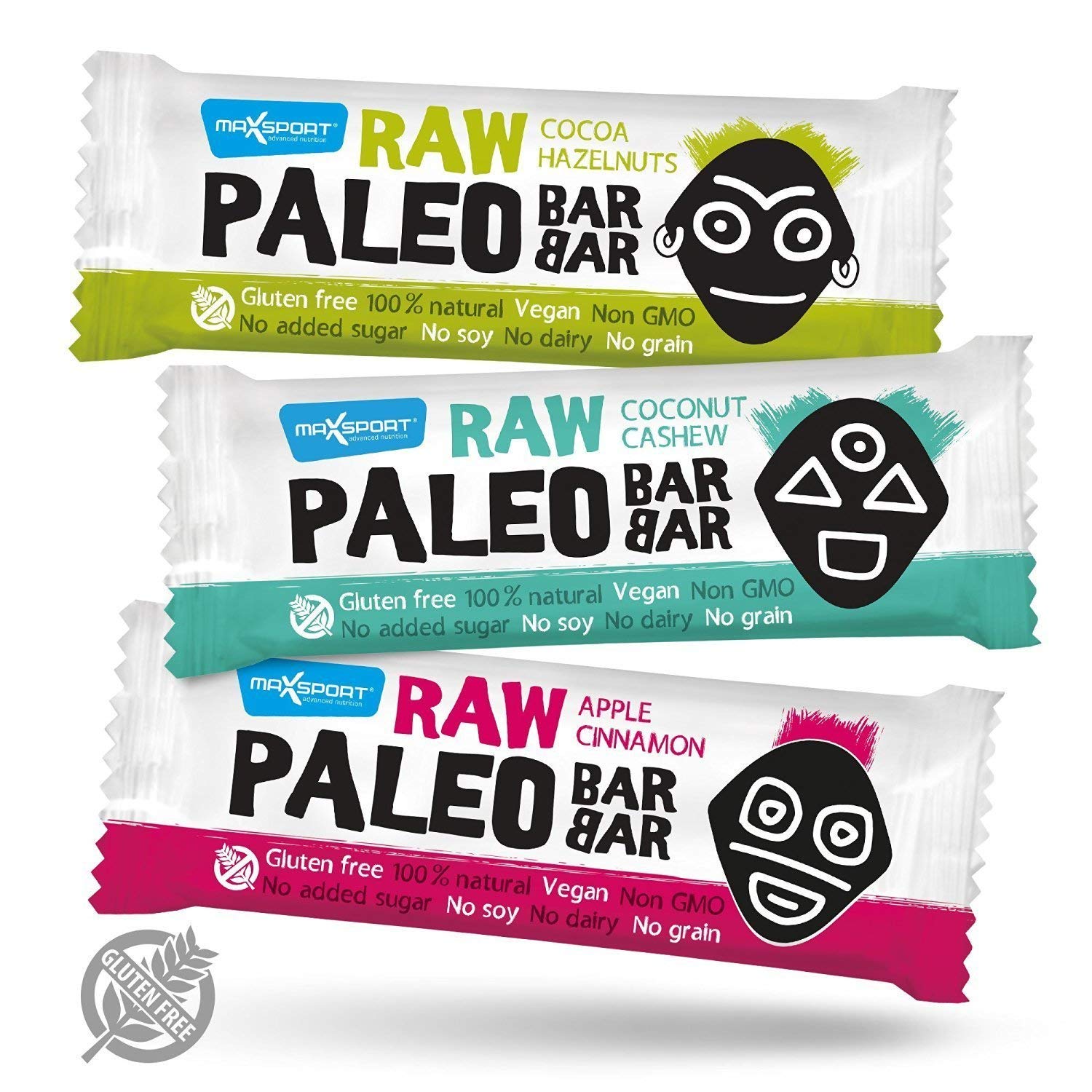 Maxsport Nutrition Raw Grezzo Paleo Vegan glutine libero Proteina crudité chiavistello - Plant Proteina, Coconut oil, Chia seeds, 20 x 50g Mix Box