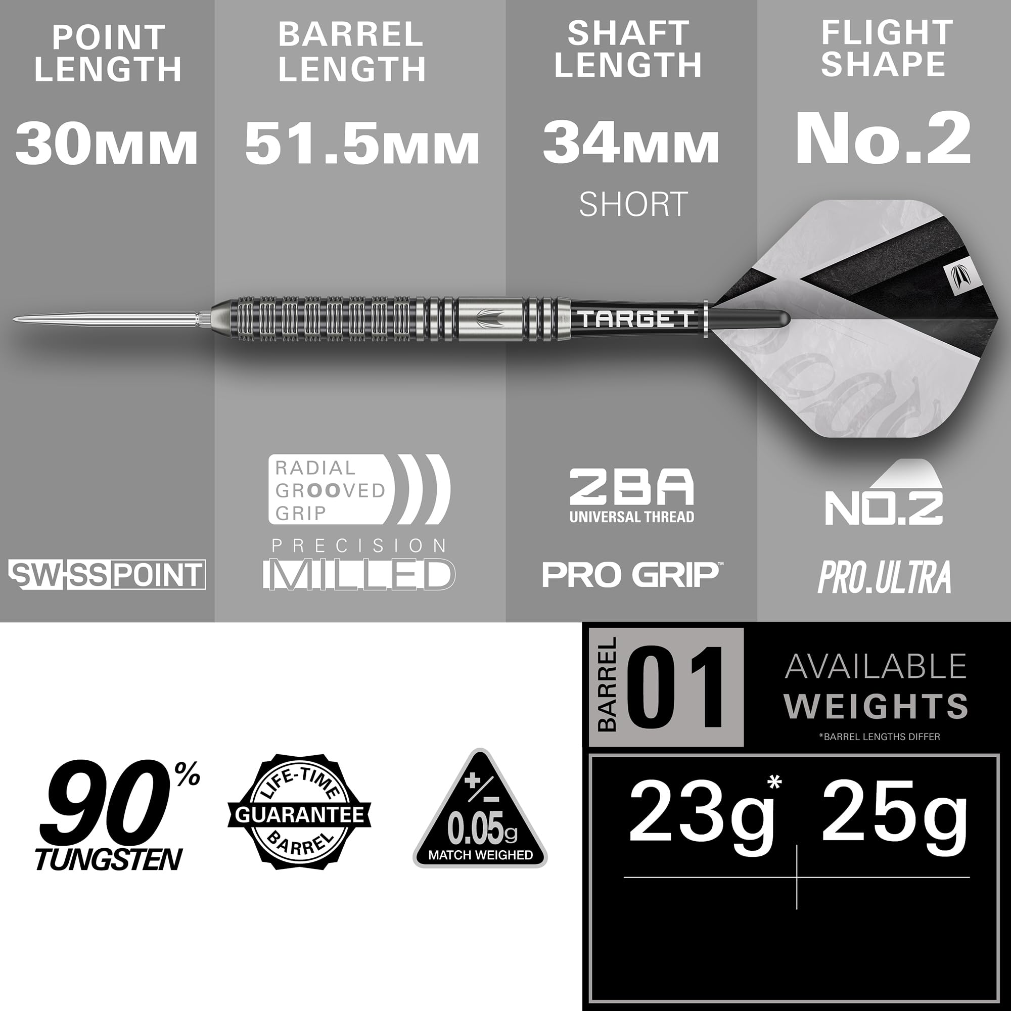 Target Darts Beau Greaves Steel Tip Dart Set, 25G | 90% Tungsten