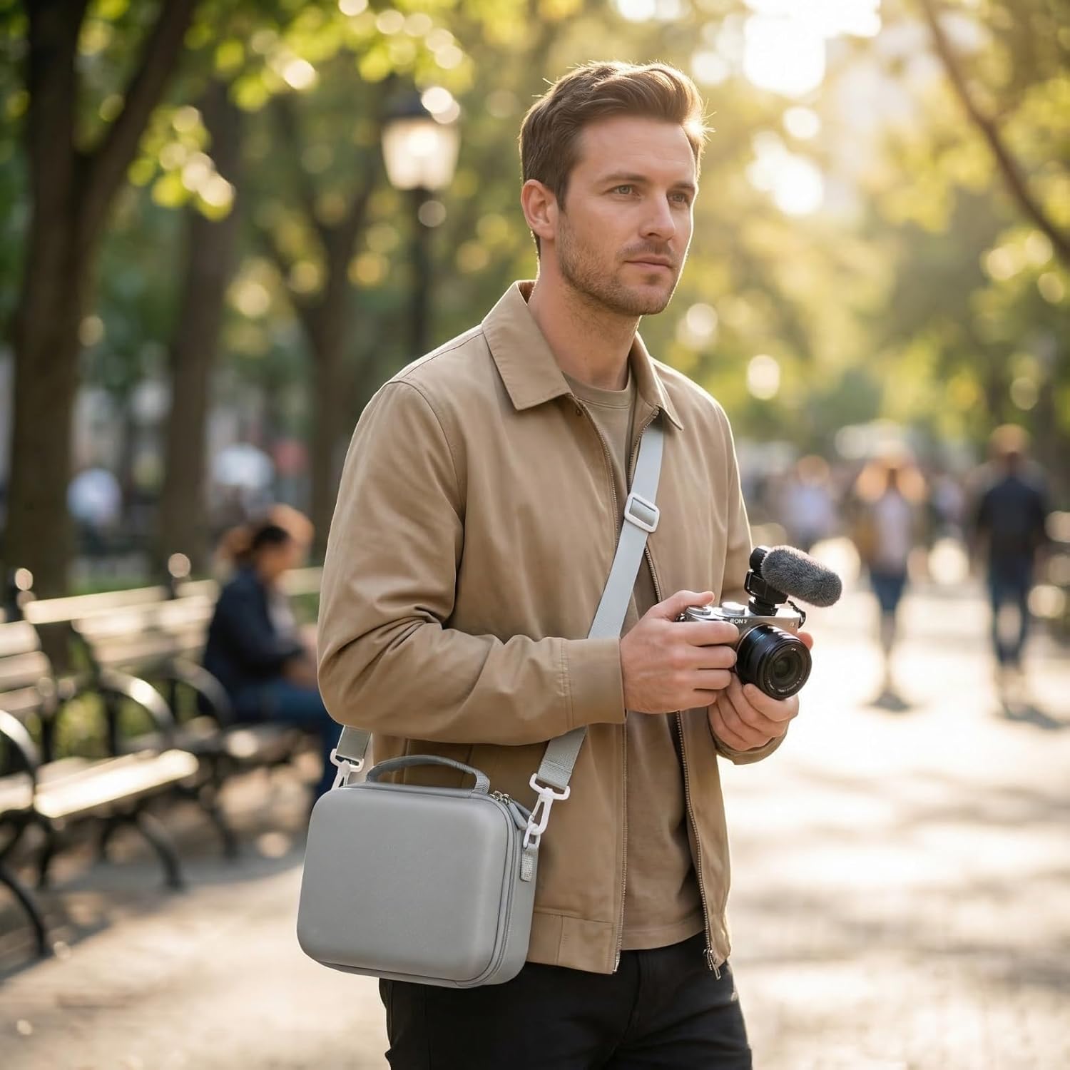 casmilee Camera Case for Sony Alpha ZV-E10 Alpha a6400/ a6700/ a6100/ a6000/ a6600/ a6500 Mirrorless Digital Camera, Hard Travel Bag with a Shoulder Strap for Lens & Accessories (Grey, Medium)