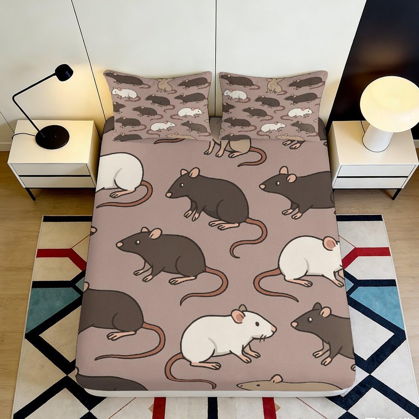 Pnayamiorkfel Style-10 3D Printed Cartoon Rat Fitted Sheet Microfiber Soft Washable Animal Bed Cover For Bedroom Dorm Decor 90X200x25cm