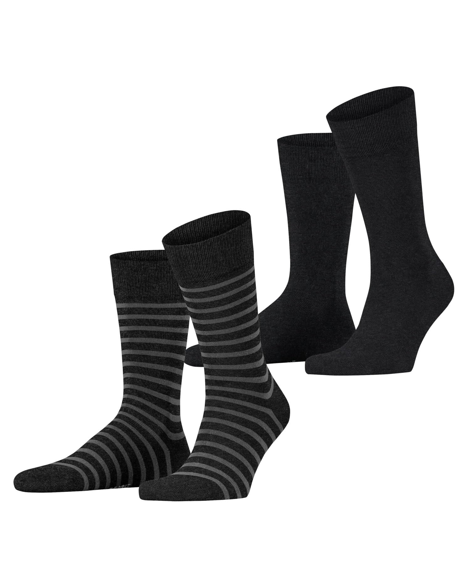 ESPRIT Men's Fine Stripe Multipack M So Cotton Patterned 2 Pairs Socks, Black 3000, 5.5-8