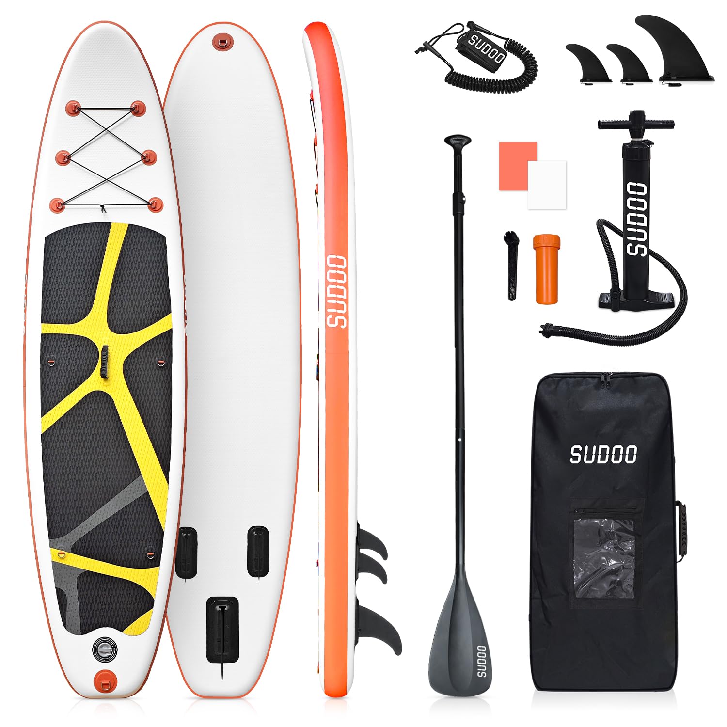 SUDOO 10FT 3M Inflatable Stand Up Paddle Board SUP Board 6” Thick Surfboard Lightweight Non-Slip EVA Deck SUP Package Complete Kit for All Skill Beginners Adults Fishing Yoga Surfing (300x76x15cm)