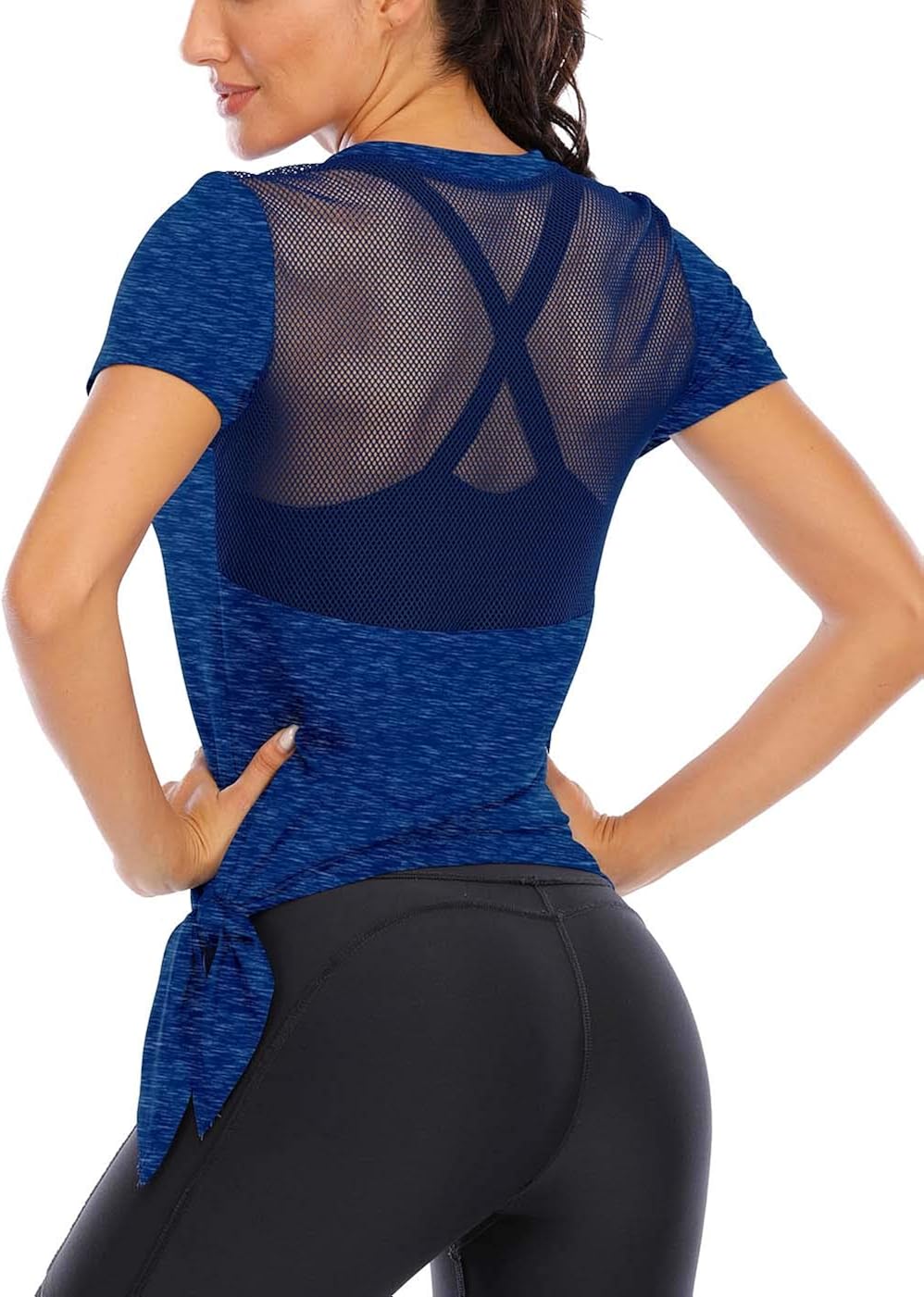 ICTIVE Women's Workout Tops Short Sleeve Mesh Back Side Tie Workout Tank Tops for Women Backless Yoga Tops for Womens Pilates Tank Tops Muscle Running Tank Open Back