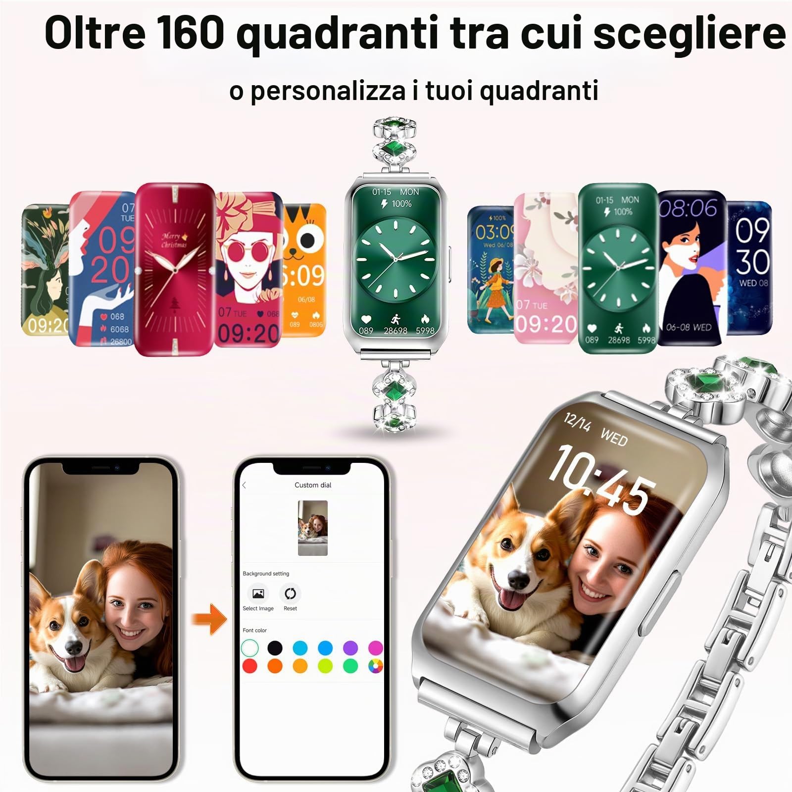 Smartwatch Donna, 1.47" Orologio Fitness Modalità Sport, Monitoraggio del Sonno Contapassi Cardio SpO2 Calorie Activity Tracker Impermeabile per Android iOS