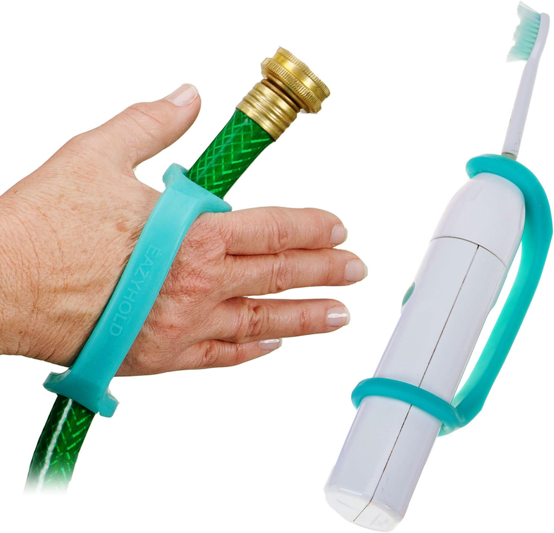 EazyHold Silicone Adaptive Aid (10 Years to Medium Size Adult) for Those with Limited Hand Mobility, Cerebral Palsy, Stroke, Occupational Therapy or Physical Therapy use (Aqua - 6 1/2"- 2 Pack)