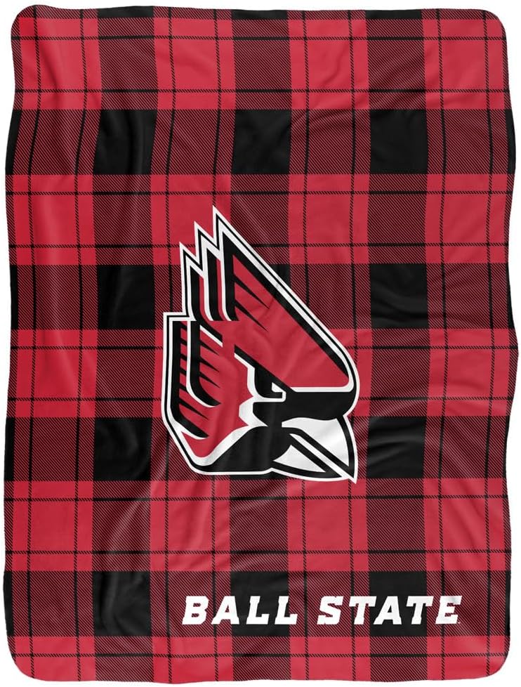 LOGOVISION Ball State University Campus Plaid Spirit Silky Touch Sherpa Back Super Soft Throw Blanket 60"x80"