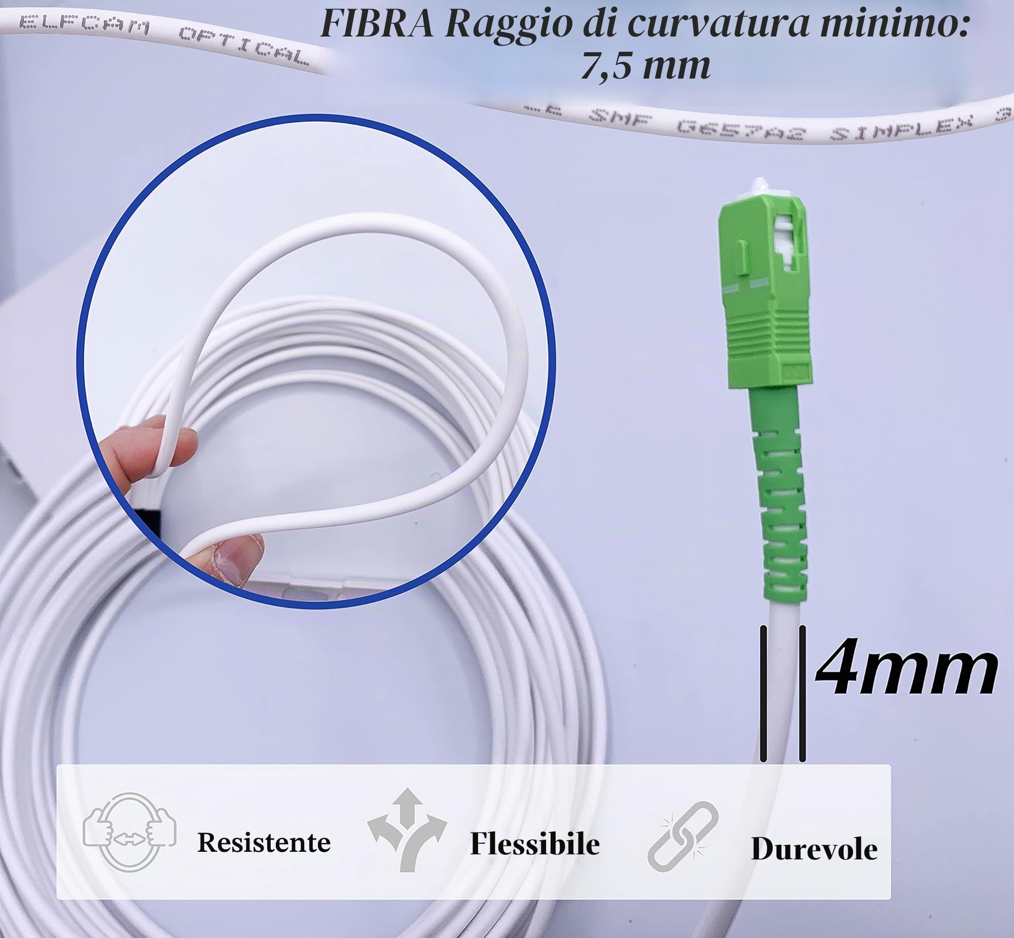 Elfcam® - Cavo Fibra Ottica SC/APC per SC/APC Simplex Monomodale con Presa Terminale Ottico PTO per Allungare Cavo Fibra (20M)