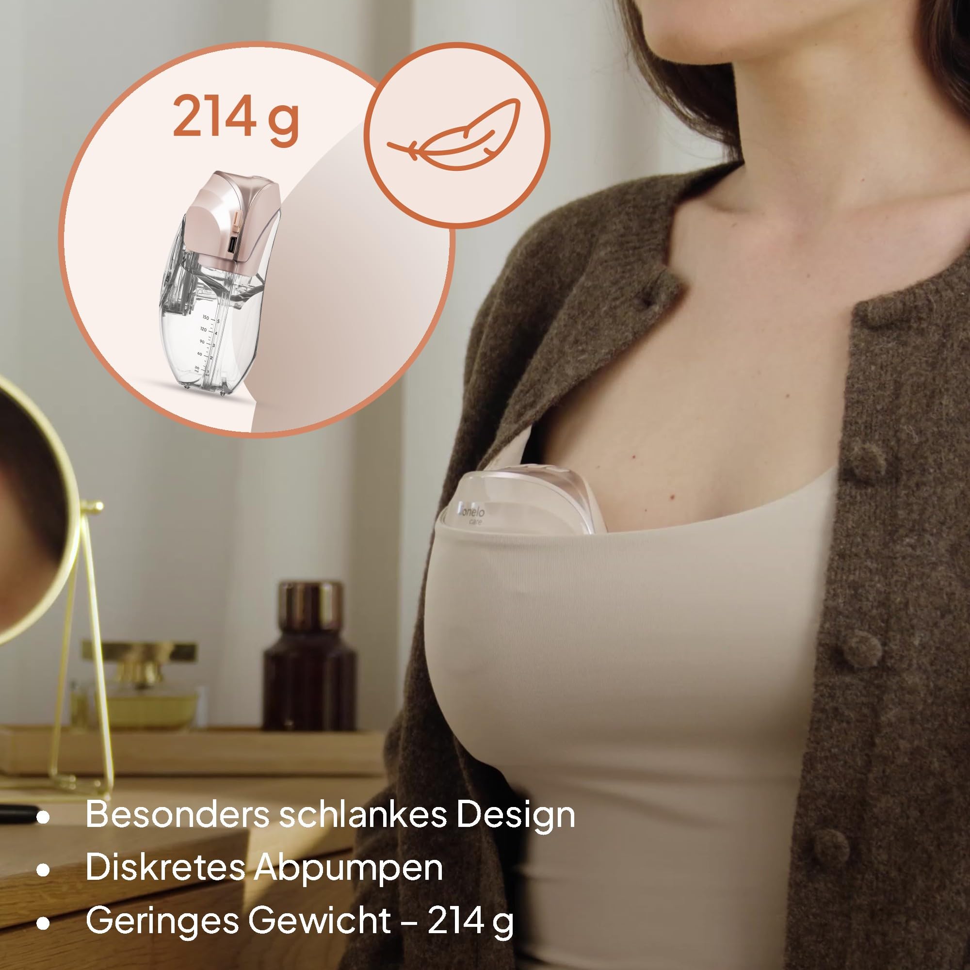 Lionelo Fidi Free Slim DUO Tragbare Elektrische Milchpumpe Kabellos | Doppelpumpe für beide Brüste, Leise bis 40 dB, 3 Phasen mit 8 Stufen, Vakuum bis 60 kPa, 2×150 ml Tritan, USB-C, Akkulaufzeit