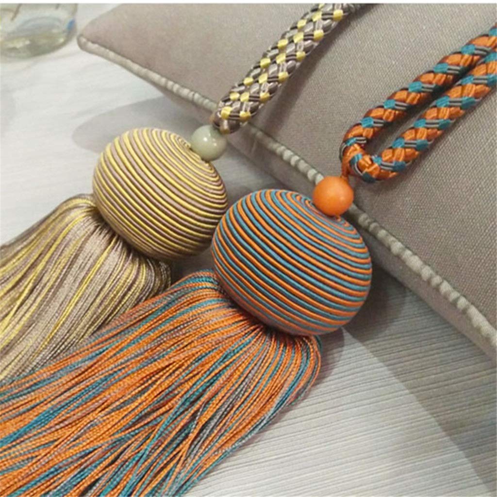 Paquet de 2 Attaches de Rideau à Pampilles, Cravate Suspendue, Brosse à Boucle, Sangles, Accessoires de Rideau, décoration de la Maison (Rple foncé)