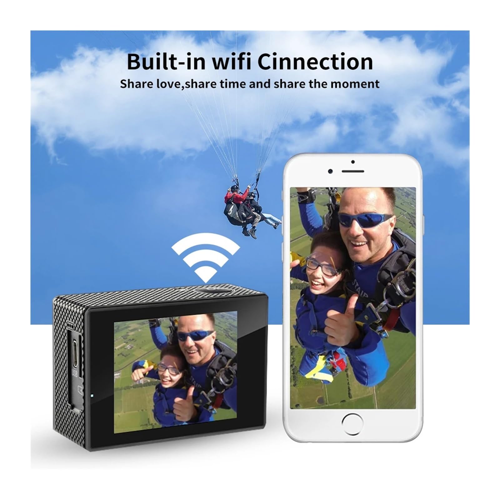 4K Action Camera WiFi 2.0 "Schermo 1080P/30FPS Macchina fotografica impermeabile Casco Videocamera for registrazione video Telecamere sportive Mini Cam esterna