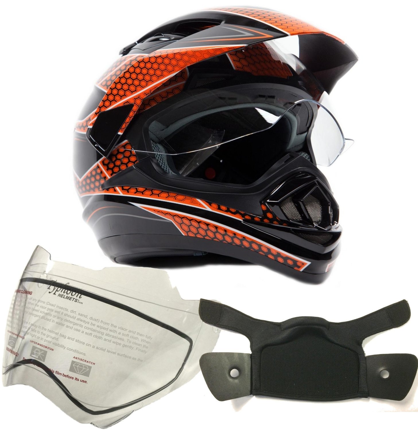 Typhoon Helmets Dual Sport Snocross Snowmobile Helmet - Black/Orange - Medium