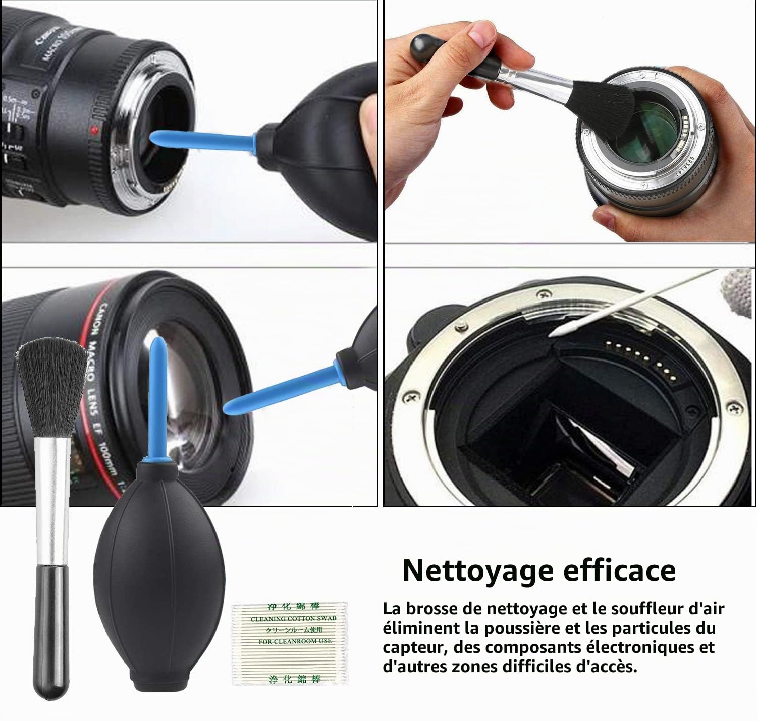 Kit de Nettoyage pour appareils Photo Reflex numériques avec tampons de Nettoyage APS-C, Chiffons en Microfibres, Stylo de Nettoyage d'objectif, pour Les objectifs d'appareils