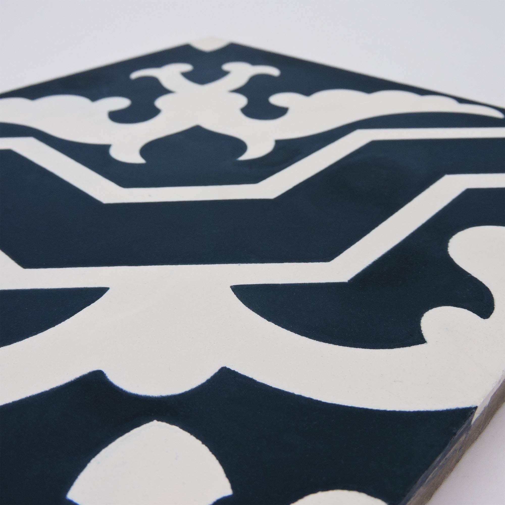 Moroccan Mosaic & Tile House CTP53-02 Temara Handmade Cement Tile in Navy Blue and White