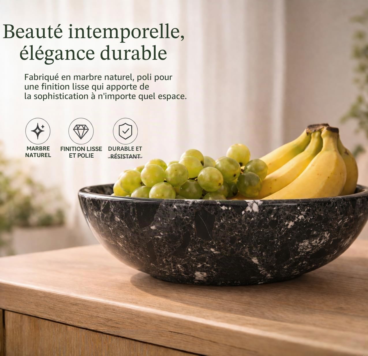 Radicaln Bol à fruits en marbre 25,4 cm noir fait à la main pour fruits et légumes pour décoration de cuisine – Décoration de cuisine de ferme, support à fruits