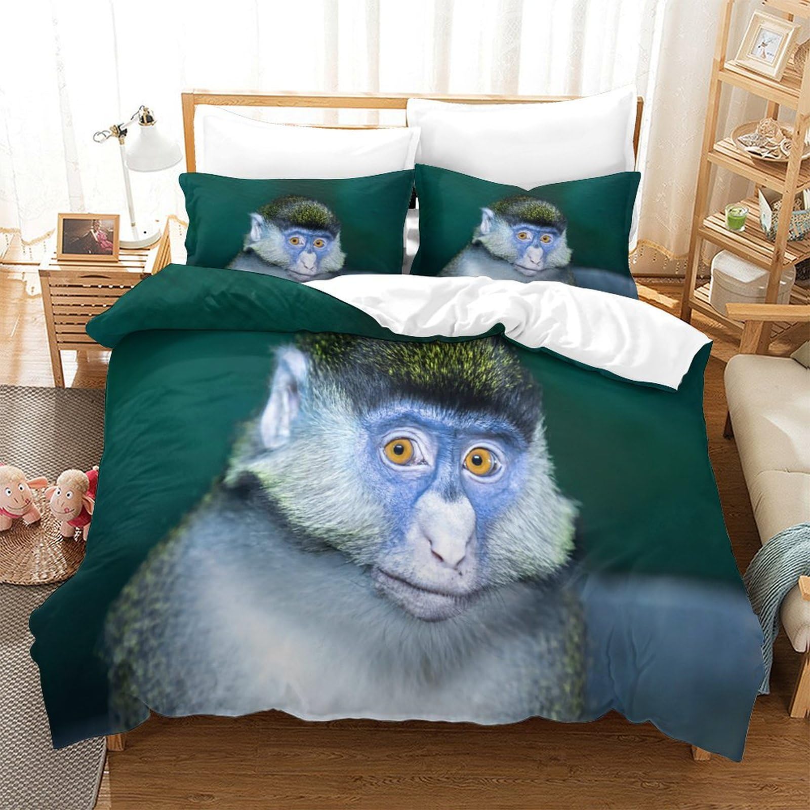 P1S9U7W5Y Playful Animal 3D Printed Monkey Duvet Cover Set 3pcs Microfiber Monkey Bedding Set Single