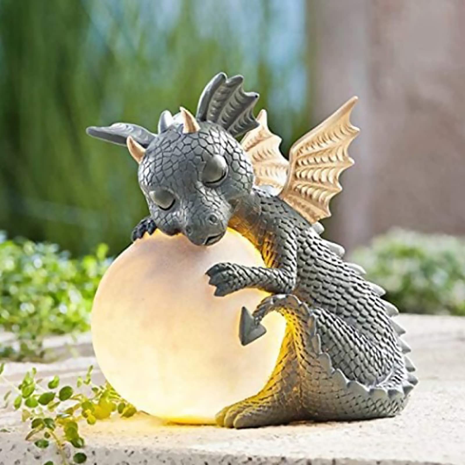 Figure Décorative Dragon avec Lumière Ronde, Décoration pour L'Extérieur, Balcon et Jardin, Porte-Bonheur