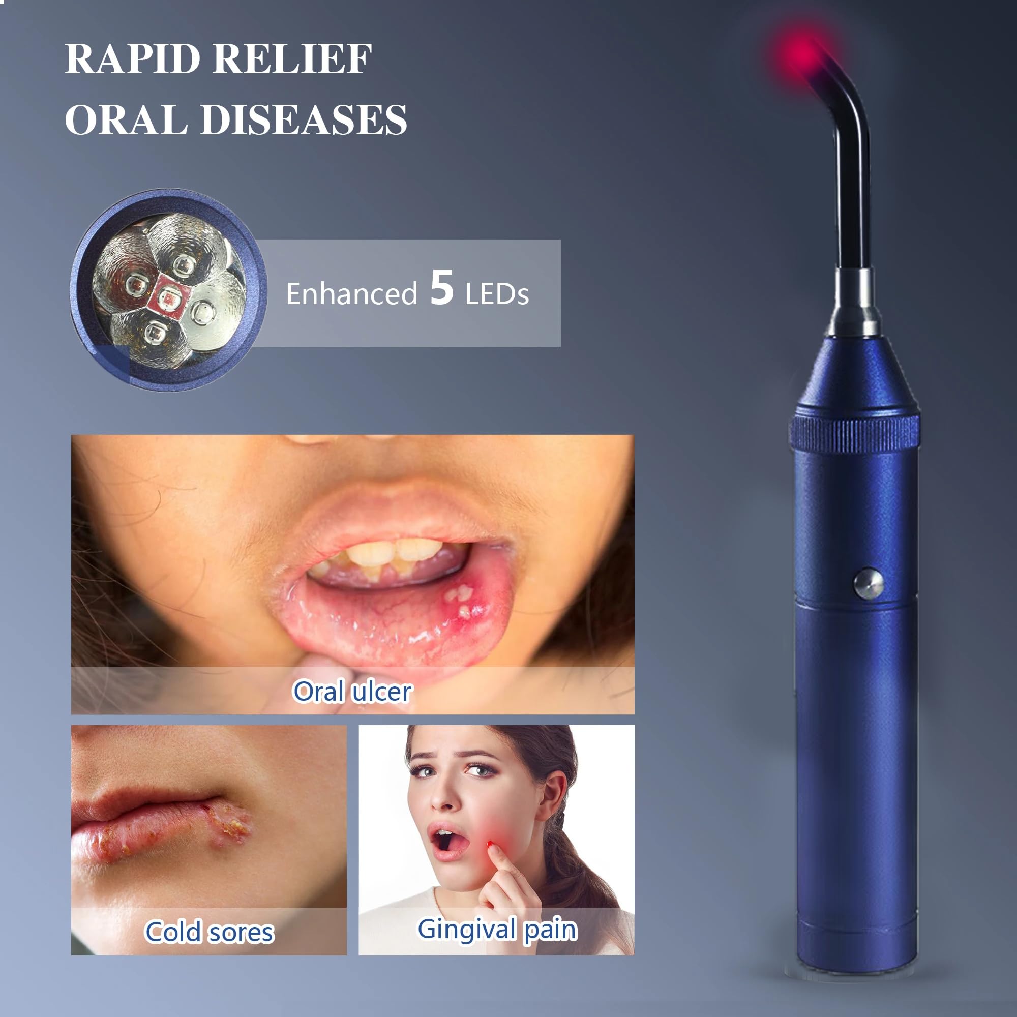 Rotlichttherapie Gerät für Mundpflege & Zahnfleisch – 3-in-1 Rotlicht, Infrarot & Blaulicht, wiederaufladbar, sanfte Lichtpflege für Mundgeschwüre, Lippen & empfindliche Bereiche