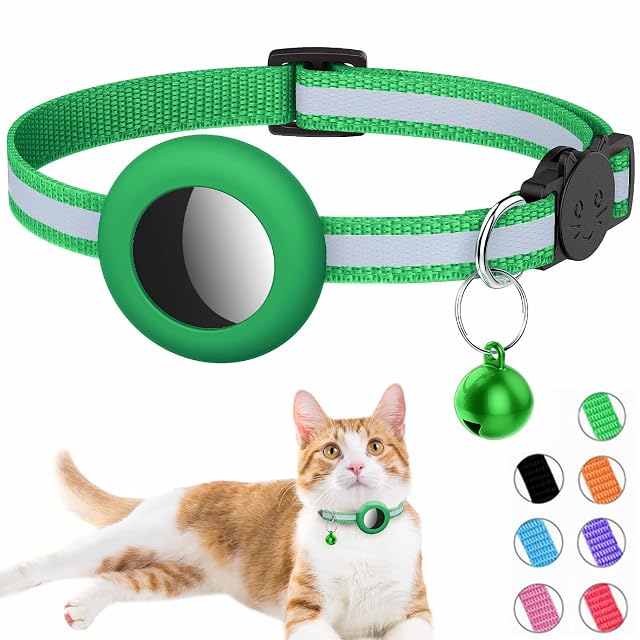 Collar de gato Airtag reflectante con campana y soporte para airtag compatible con Apple Airtag