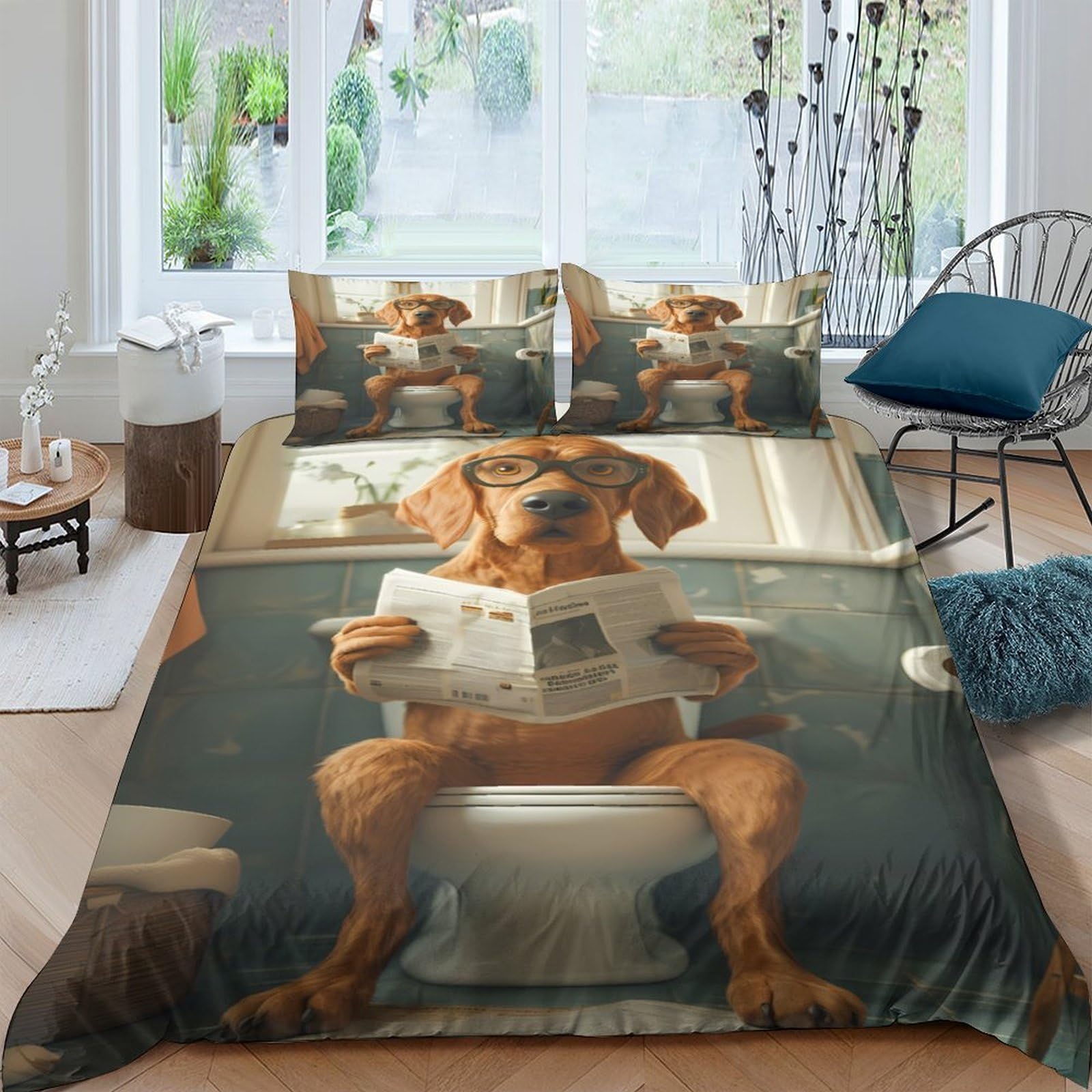 Ctjqhvkz Style-2 3D Printed Funny Dog Reading Newspaper Fitted Sheet Microfiber Anti-Slip Bed Cover For Bedroom Dorm Decor Machine Washable Single（135X200cm）