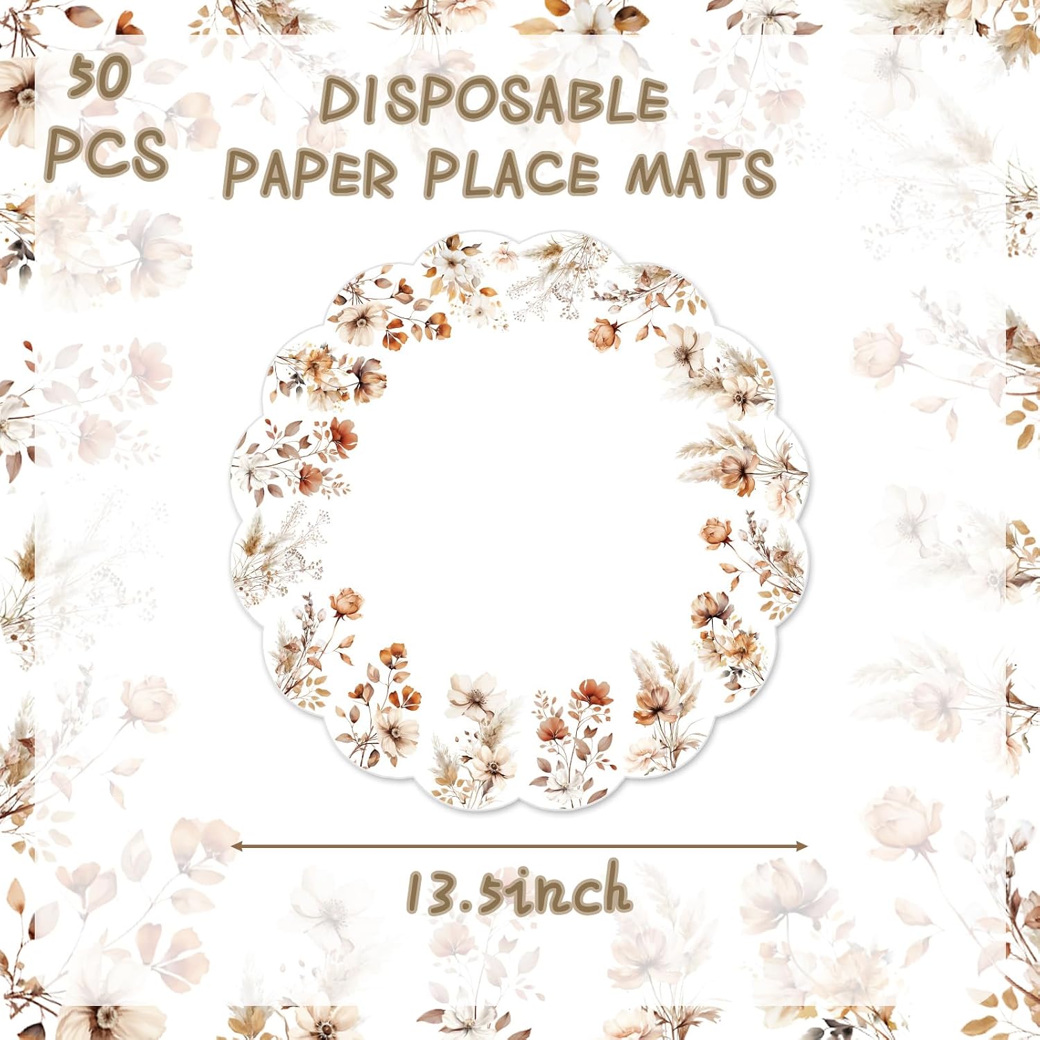G.R.I Boho Floral Paper Placemats 50 Pcs 13.5" Round Fall Disposable