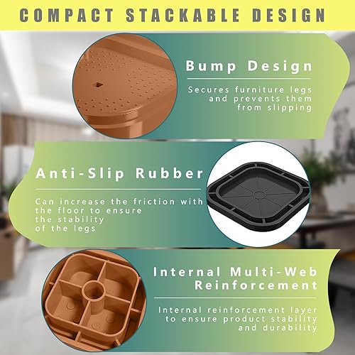 Miniatura 3 de DCWGAQ, Elevadores de cama de 2 pulgadas, elevador cuadrado para muebles, altura de elevación de muebles doble ajustable de 2 pulgadas para patas de