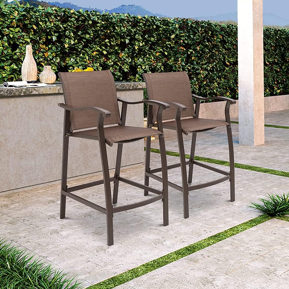 Crestlive Products Outdoor Counter Height Bar Stools Set of 2 Classic Patio Furniture Bar Chairs with Heavy Duty Aluminum Frame in Antique Brown Finish (Brown) : Patio, Lawn & Garden