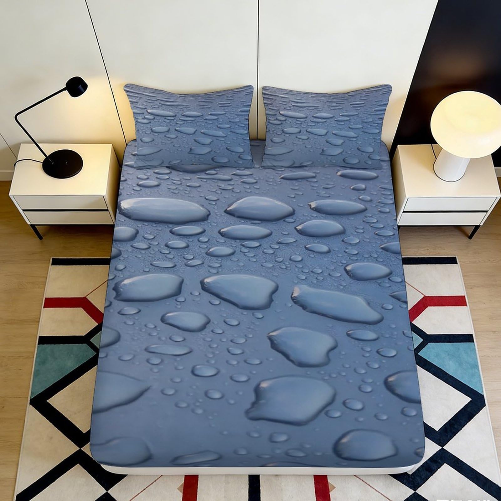 Qjzxknhpgr Style-10 3D Printed Water Droplet Fitted Sheet Microfiber Non-Slip Bedroom Decor Grey Mattress Cover For Home Dorm Protection 90X200x25cm