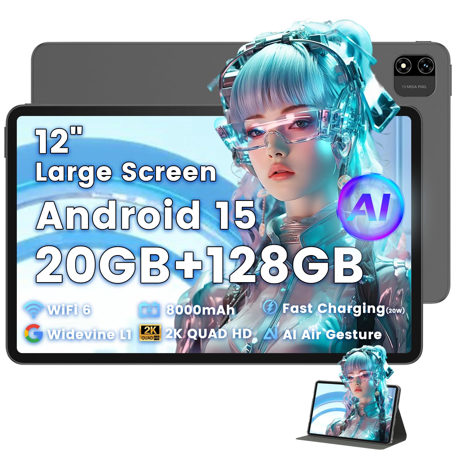 Amazon.com : Azeyou 12 Inch Android 15 Tablet with Case, 20GB RAM