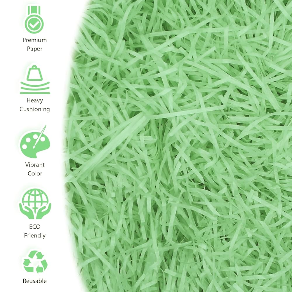 Papier Déchiqueté Vert 200g - Remplissage Panier De Pâques - Déco Cadeau Écologique