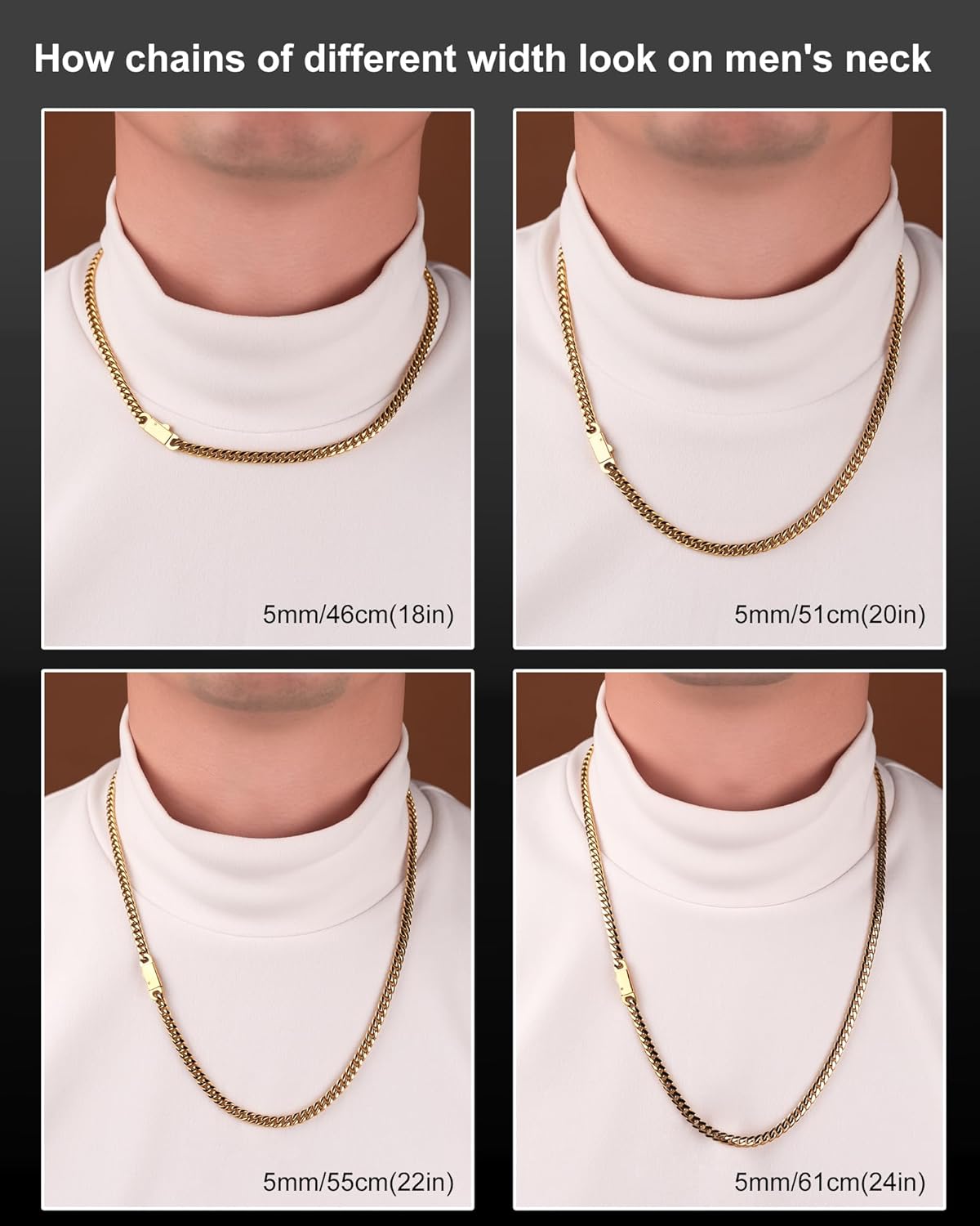 Cuban Link Chain for Men 5mm 18K Gold Plated Gold Silver Mens Necklace, 316L Stainless Steel Miami Curb Chain 18 20 22 24 Inch, Durable Waterproof Hip Hop Jewelry Gift for Him, Everyday Wear