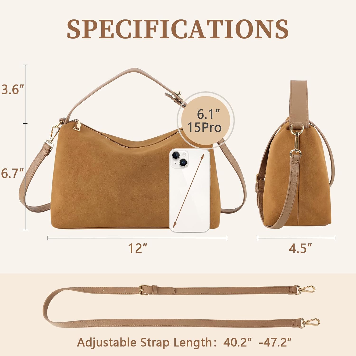Leather Suede Tote Bags for Women, Brown Suede Purse Handbag Retro Crossbody Bag, Hobo Suede Shoulder Bag Satchels Bag - Image 3