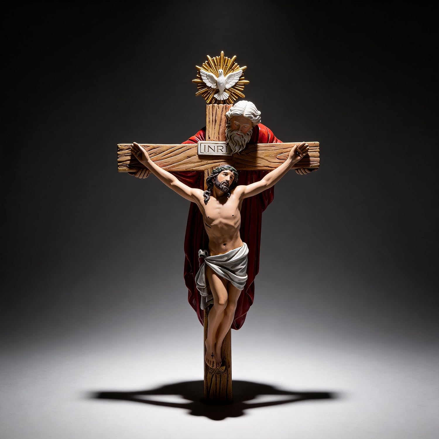 Holy Trinity Crucifix Wall Cross, 12 Inch Resin Catholic Wall Art Decor | Renaissance Home Décor Accent for Prayer Rooms, Bedrooms, Hallways, Religious Gift for Confirmation, First Communion.