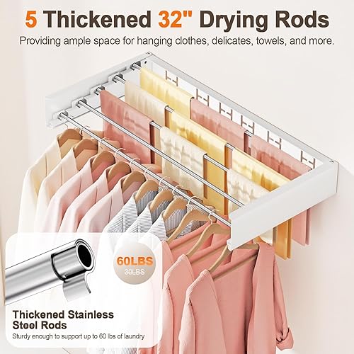 Miniatura 5 de Tendedero plegable para colgar en la pared para interiores, plegable, invisible, ahorro de espacio, toallero retráctil, con plantilla de pared (5