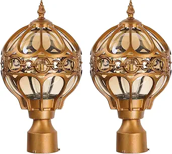 Globe Outdoor Post Light for Lawn Porch Garden Pathway Patio, Brass Waterproof Pier Mount Lamp Post Light Fixtures, Aluminum Post Lantern, Sphere Post Pole Light(2 Pack)
