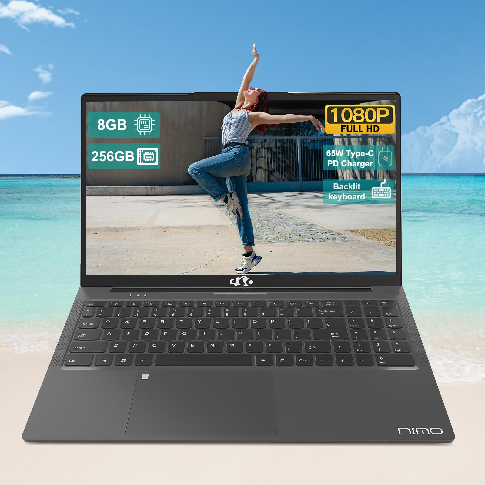 NIMO-Laptop 15.6 Student-Laptop, Intel 12th Generation Processors, 8GB RAM 256GB SSD, Backlit Keyboard Fingerprint FHD Laptop Wi-Fi 6 Windows 11 Laptop for School Home Travel