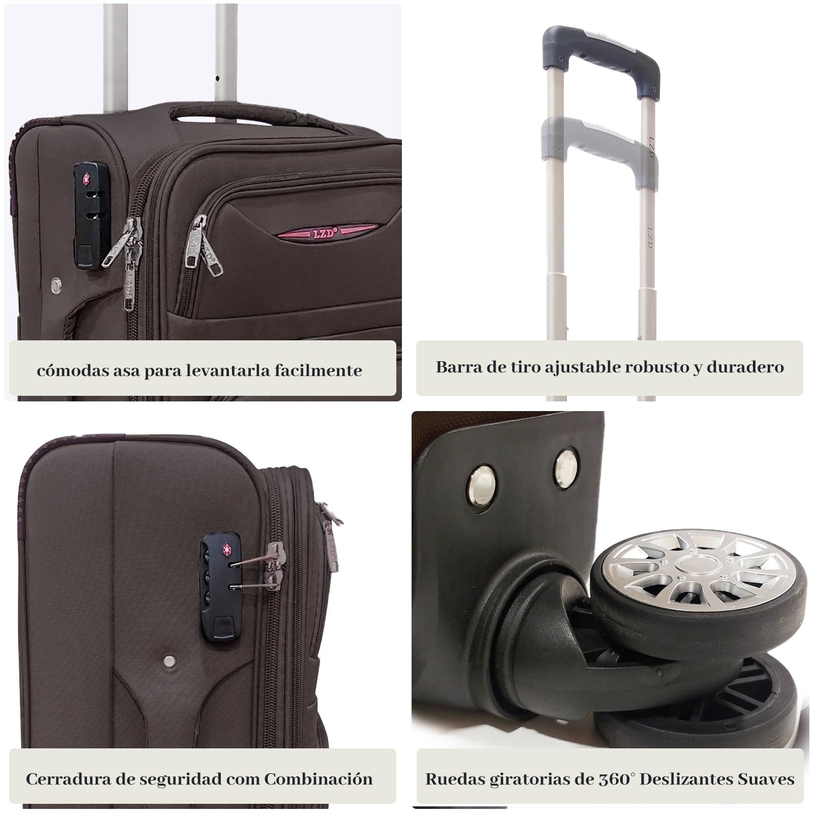 Juego de Maletas Blandas 4 Piezas Ampliable Ligero Set Maletas de Viaje de Tela Cabina Trolley Duradero con 4 Ruedas Dobles Giratorias y Cerradura 18" 20" 24" 28" (Marron)
