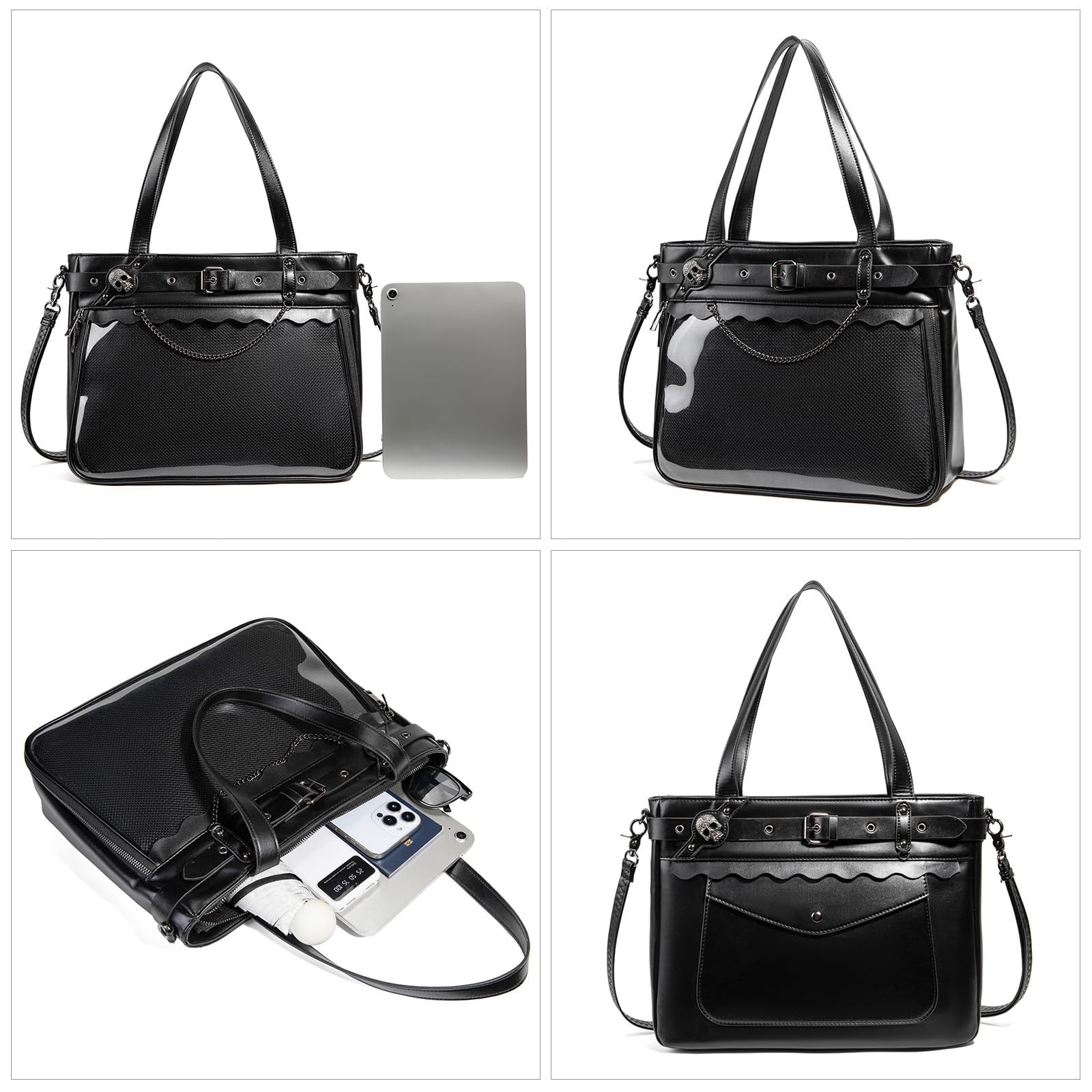 Borsa a tracolla giapponese per cosplay con finestra trasparente, tasche multiple e tracolla regolabile in pelle PU borsa a tracolla anime