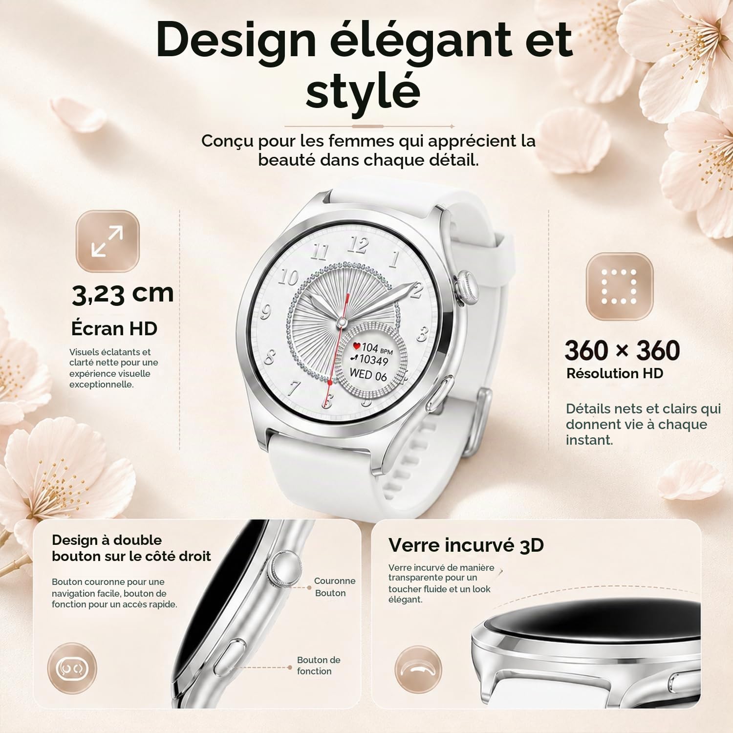 Montre Connectée Femme avec Appel Bluetooth, 1.27" HD Smartwatch avec Fréquence Cardiaque Sommeil SpO2, 100+ Modes Sportifs, Étanche IP68 Bracelet Fitness Podomètre pour Android iOS, Argenté