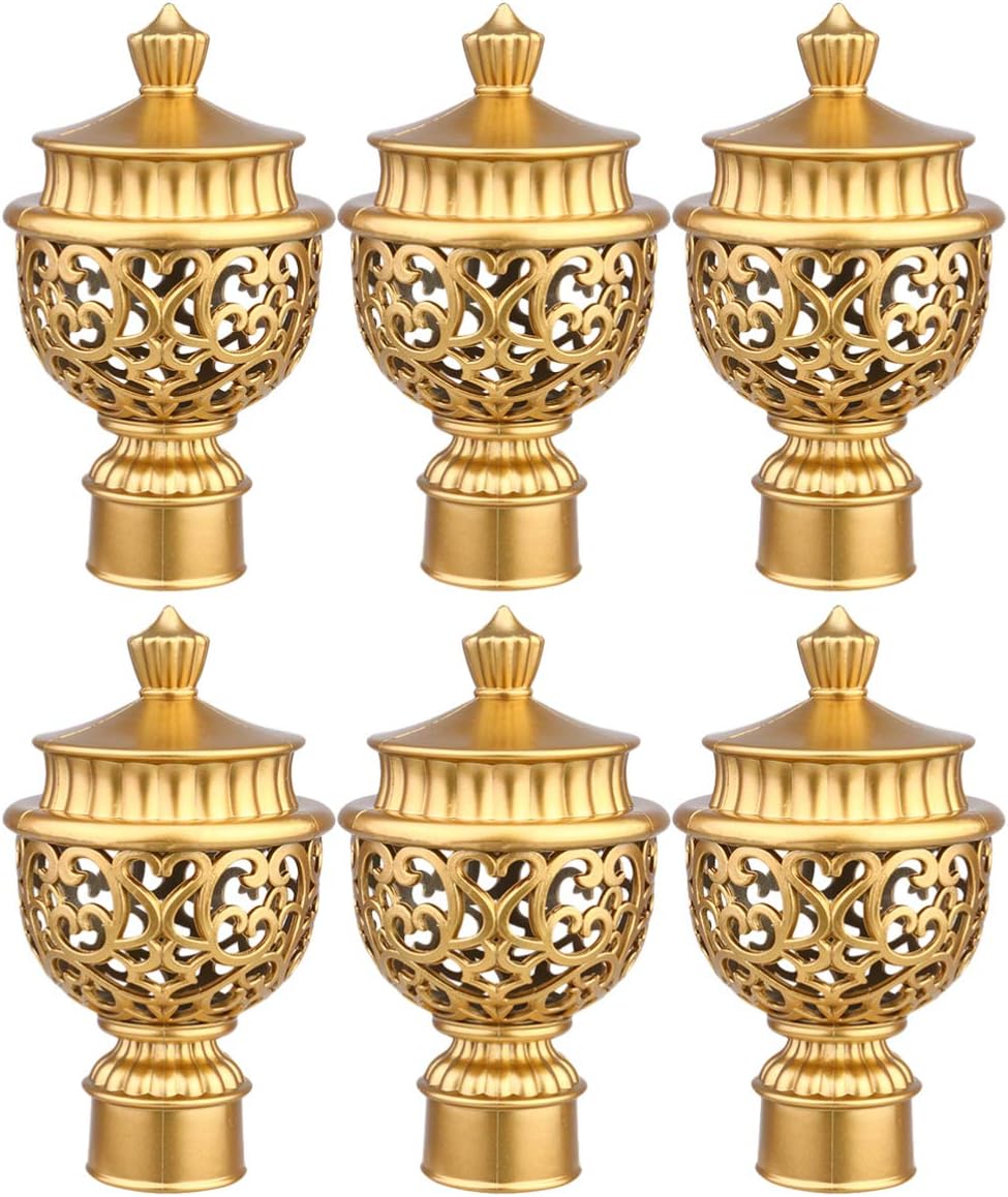 VOSAREA 6pcs Decorative Curtain Rod end Vinatge Window Curtain Rod End Decorative Window Head Fittings for Drapery finials Home Pole s (Golden)