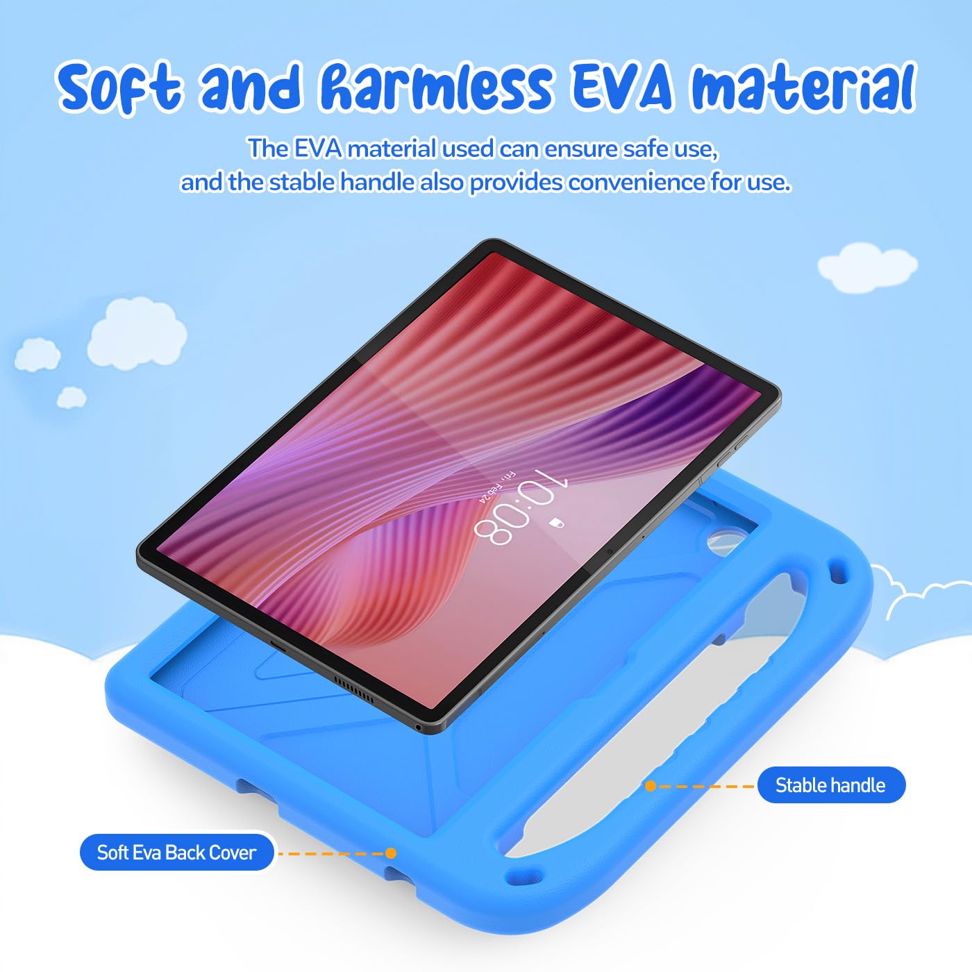 Custodia Bambini per Lenovo Tab Tablet 2025 10.1 Pollici (TB311FU/TB311XU), Eva Leggermente Antiurto Custodia Protettiva con Manico Bambino e Tracolla, Blu