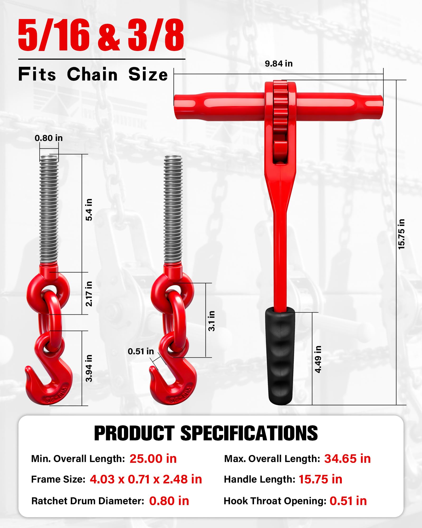 Heavy-Duty Ratchet Chain Binder - 5400 lb WLL -2