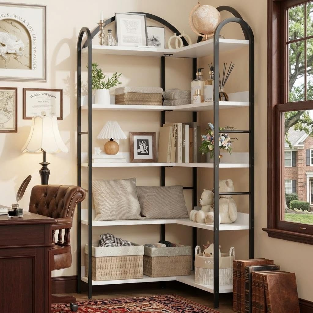 Arched l-Shaped 5-Tier Corner Bookshelf