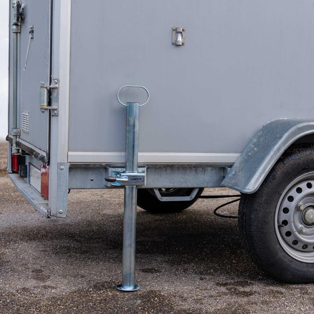 Béquilles de support pour remorque x2 + brides de fixation x2 - Hauteur 700mm - Dia 48mm - Acier galvanisé - Pied stabilisation