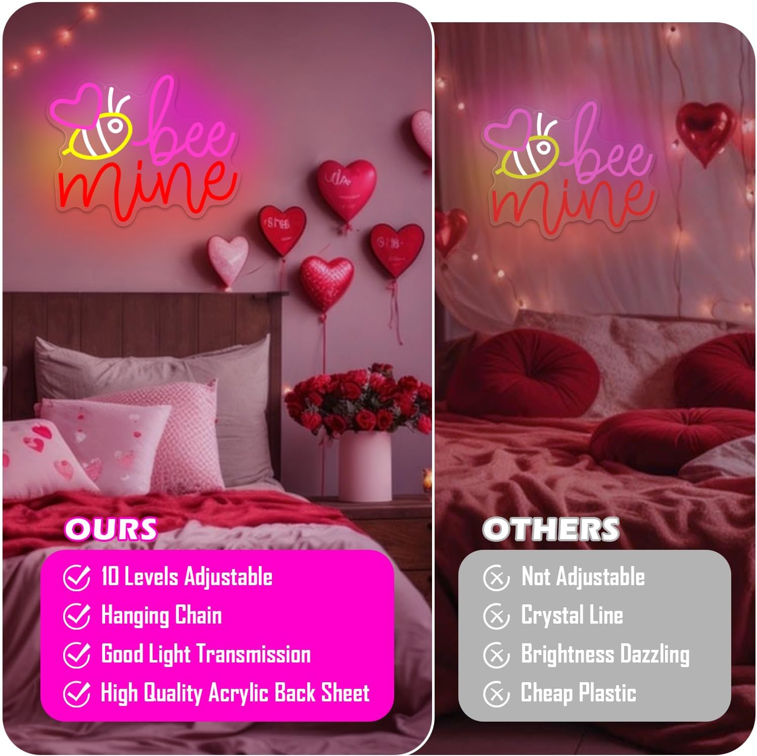 Bee Mine Neon Sign Love LED Sign for Wall Decor Valentine's Day Neon Light Sign Dimmable Heart Light Sign for Bedroom Bar Party Pink Heart Galentines Neon Decor Gifts