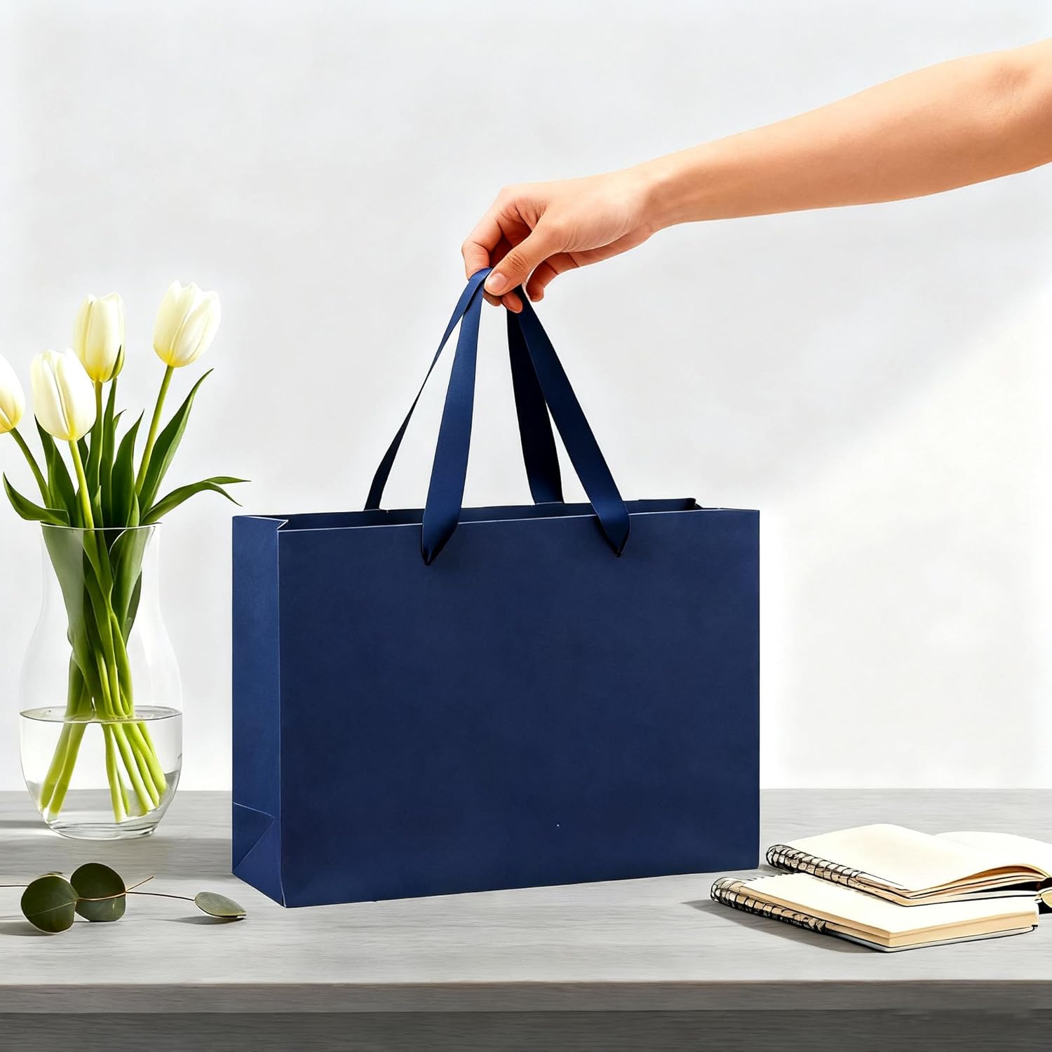 MULIANBOX Navy Blue Gift Bag 3 Pack, 15.9×5.9×12inch Extra Large Gift Wrap Bags with Ribbon Handles, Reusable Heavy Duty Kraft Paper Bags Bulk for Shopping, Wedding, Party, Gift, Retail - Image 6