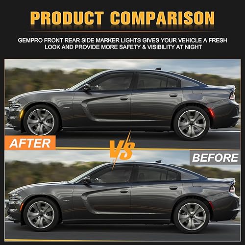 Miniatura 6 de Gempro Luces LED de posición laterales compatibles con Dodge Charger LD 2015-2023, luces de marcador de parachoques delantero y trasero, lente