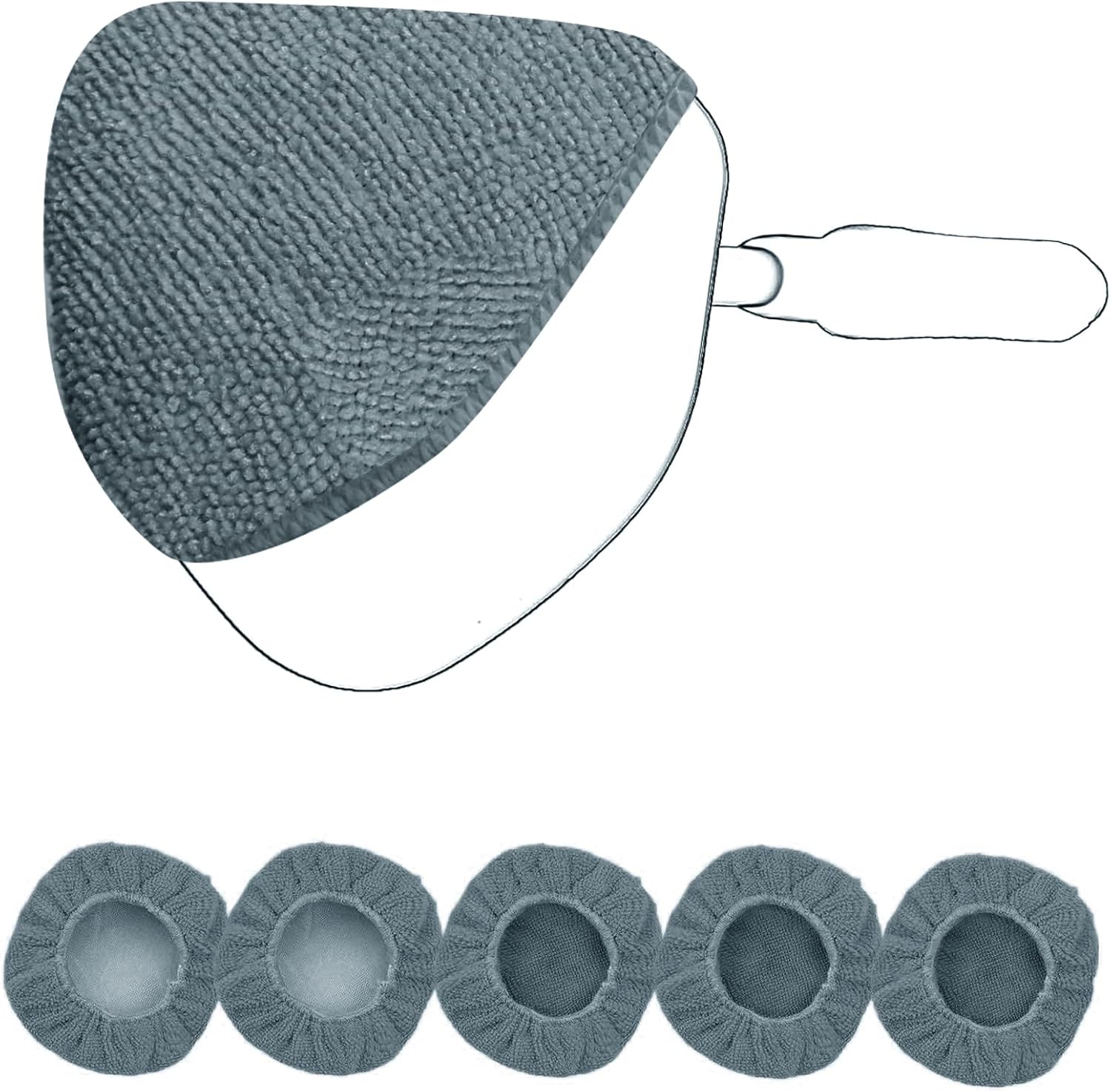 XINDELL 5 Pack Microfiber Pads – Replacement Heads Cover for Xindell Windshield Cleaner Tools. Washable & Reusable Triangle Pads (Grey). Fits Window Reach Tool - Handle Not Included