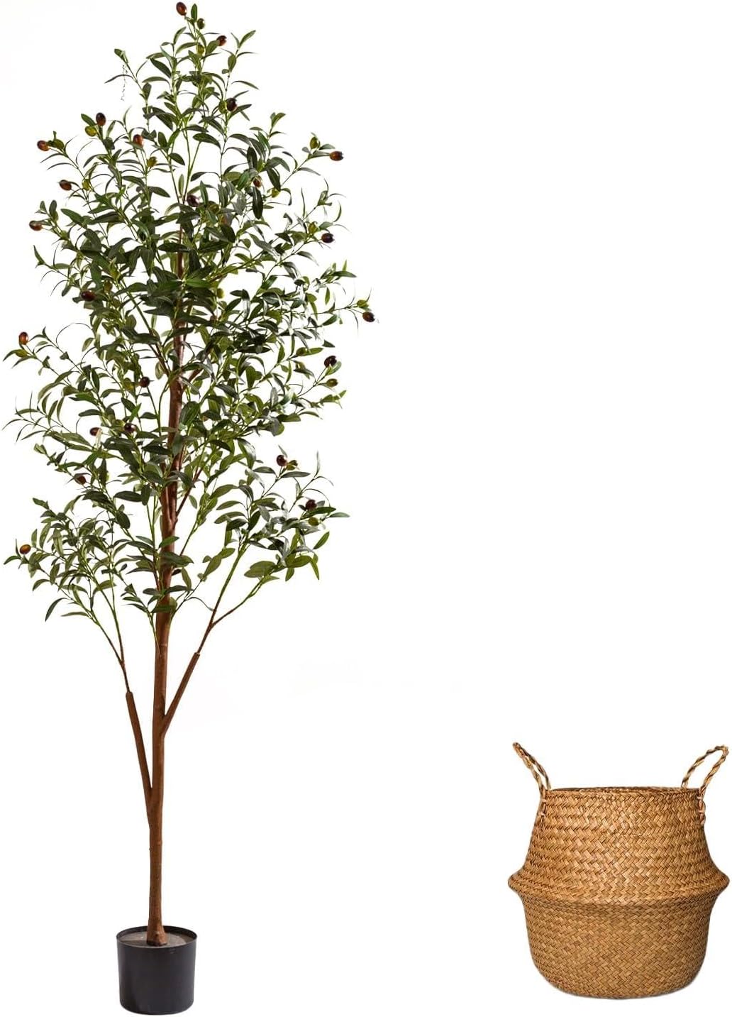 6FT Artificial Olive Tree Indoor, Tall Faux Olive Tree with Pot&Basket, Large Fake Olive Tree with Realistic 1080 Silk Leaves and 60 Fruits for Living Room Home Office Decor.